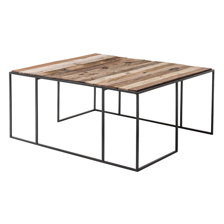 Set of Three 39" Oak And Black Solid Wood And Iron with Iron Square Nested Coffee Tables Image 7