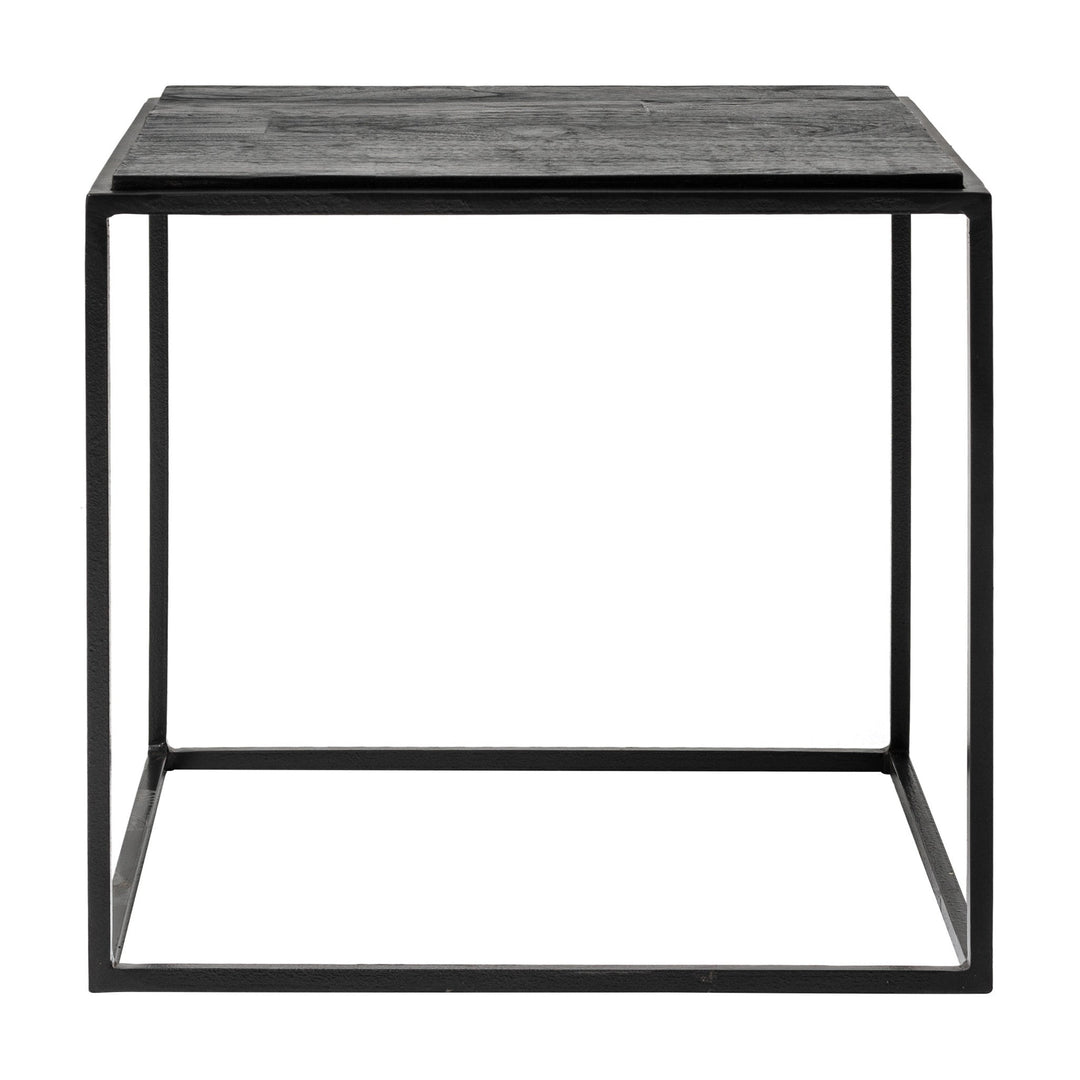 Set of Three 39" Oak And Black Solid Wood And Iron with Iron Square Nested Coffee Tables Image 8