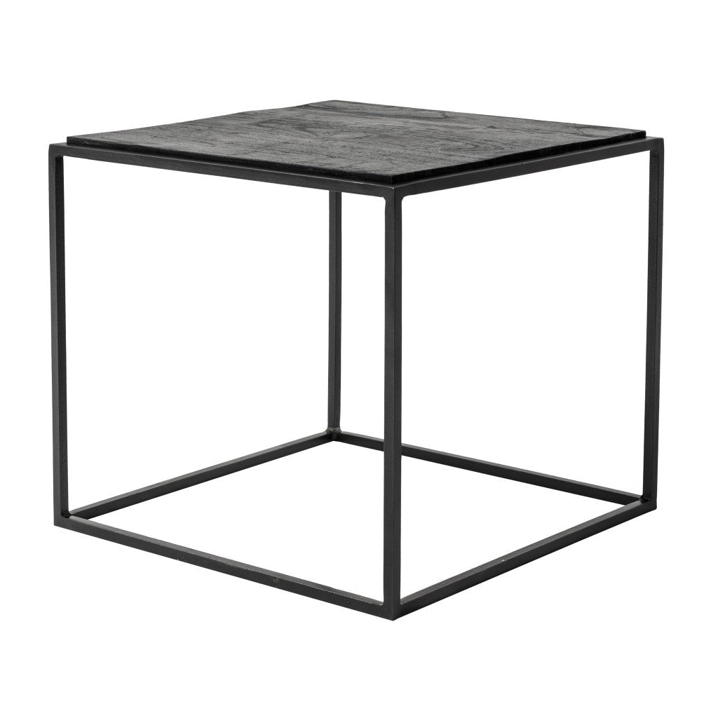 Set of Three 39" Oak And Black Solid Wood And Iron with Iron Square Nested Coffee Tables Image 9