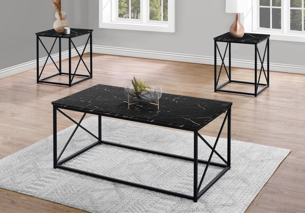 Set of Three 42" Black Metal Coffee Table Image 2