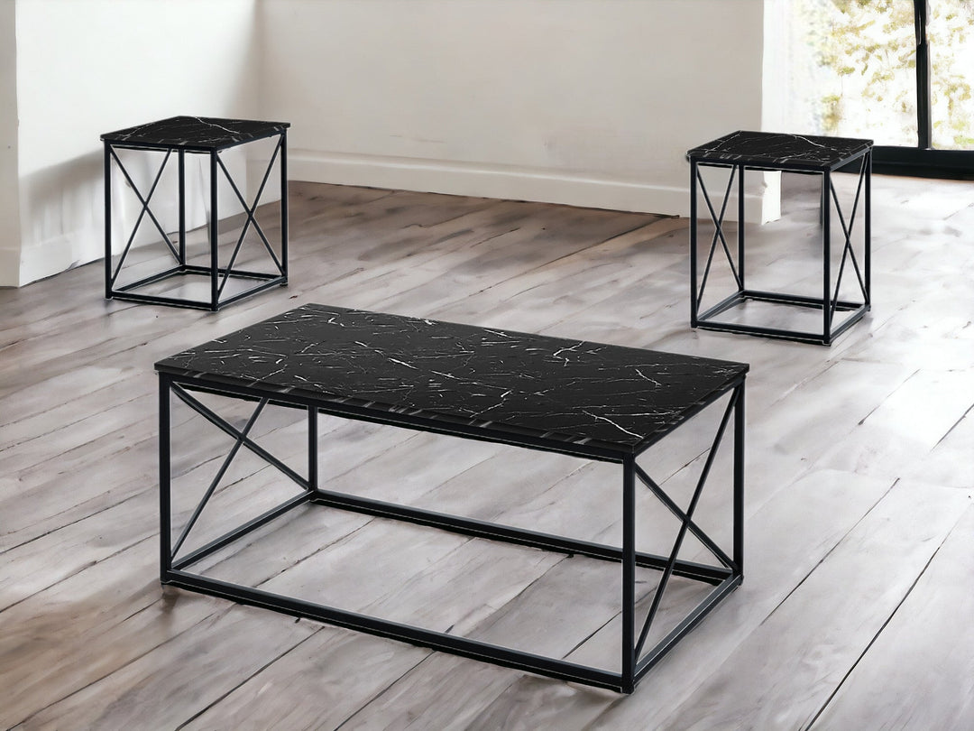 Set of Three 42" Black Metal Coffee Table Image 7