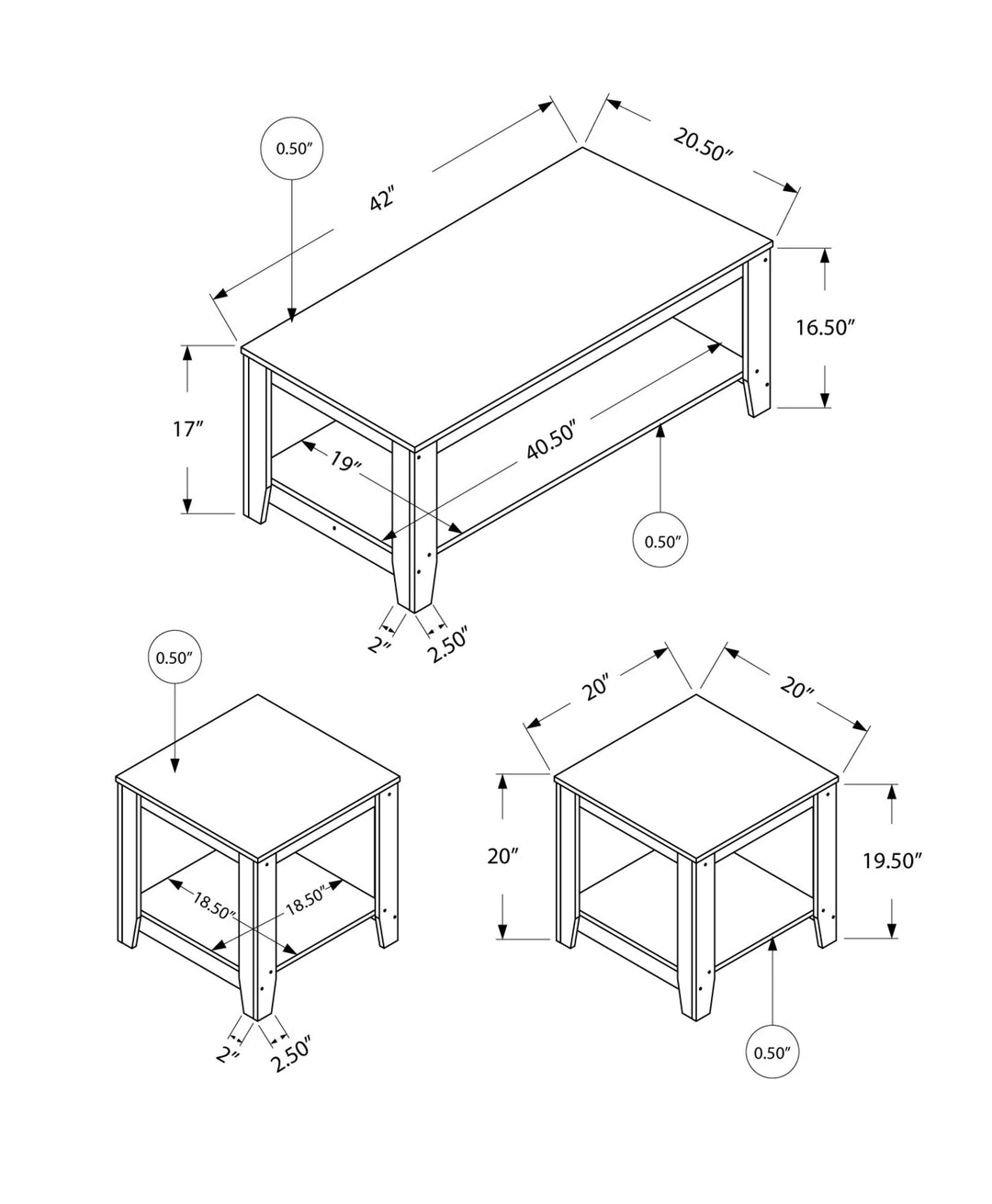 Set of Three 42" Brown Coffee Table Image 3