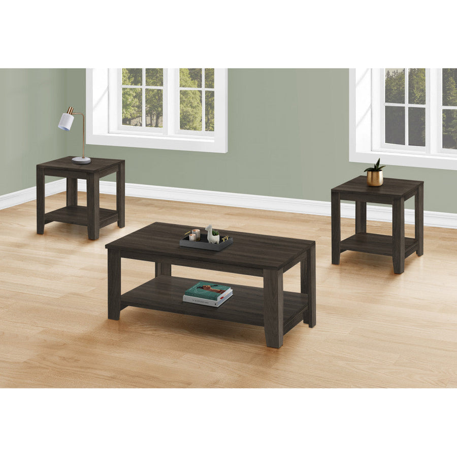 Set Of Three 42" Oak Rectangular Coffee Table With Three Shelves Image 1