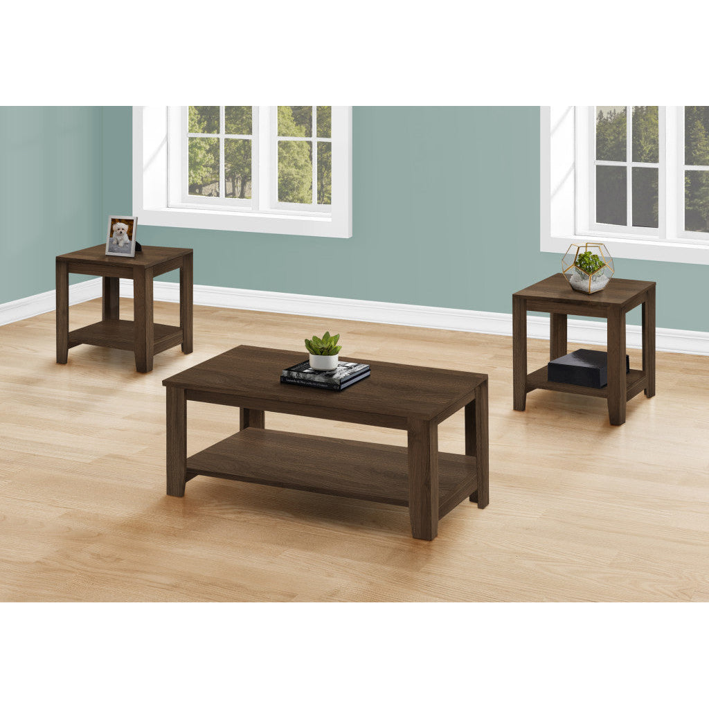 Set Of Three 42" Dark Brown Rectangular Coffee Table With Three Shelves Image 2