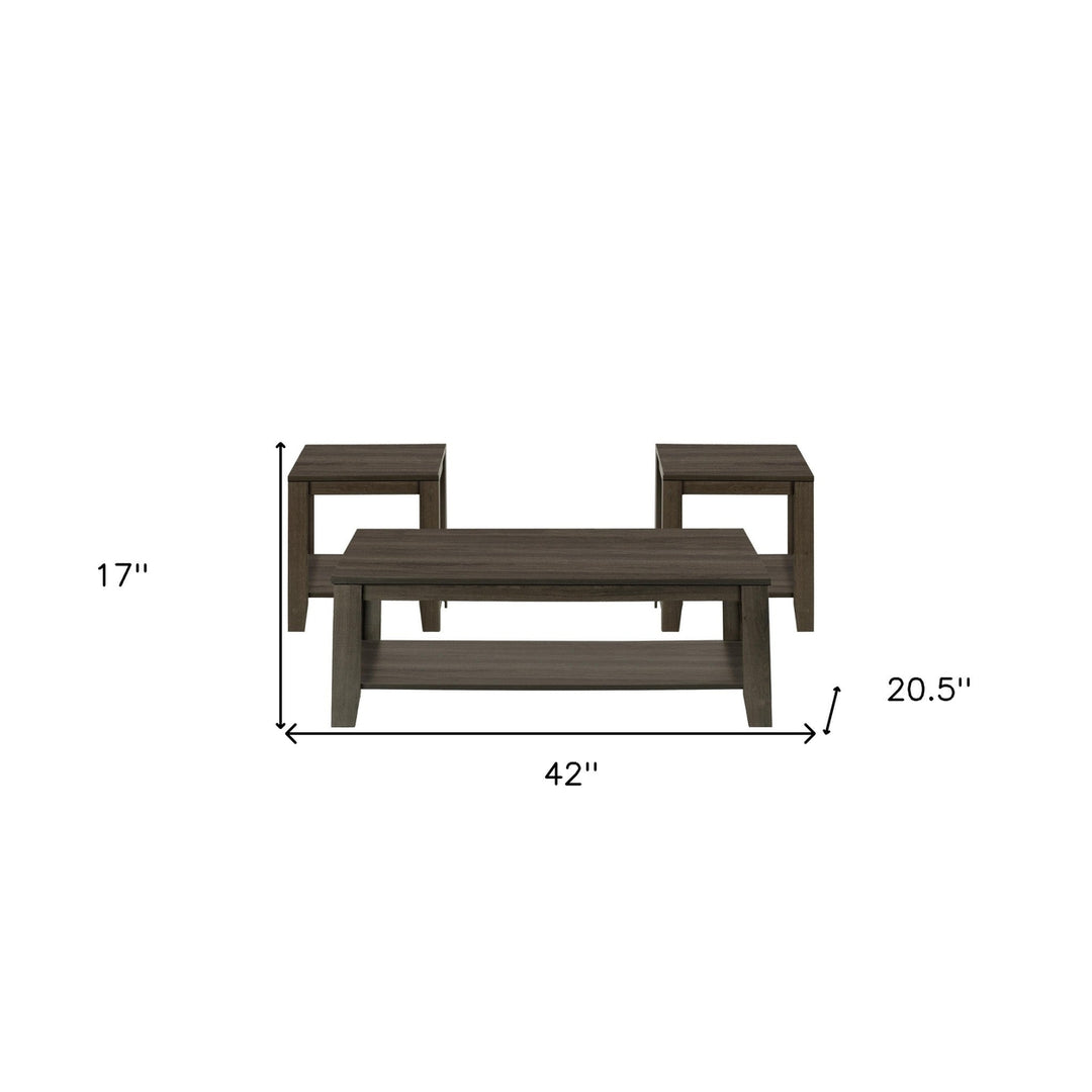 Set Of Three 42" Oak Rectangular Coffee Table With Three Shelves Image 9