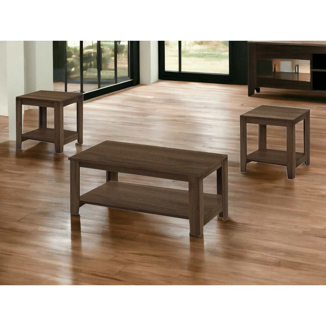 Set Of Three 42" Dark Brown Rectangular Coffee Table With Three Shelves Image 7