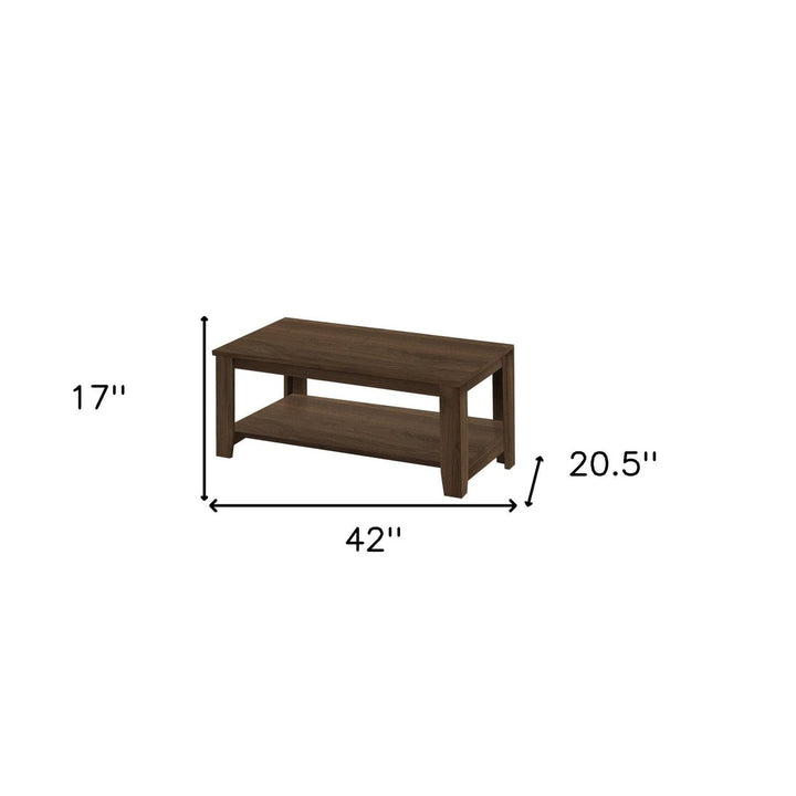 Set Of Three 42" Dark Brown Rectangular Coffee Table With Three Shelves Image 8