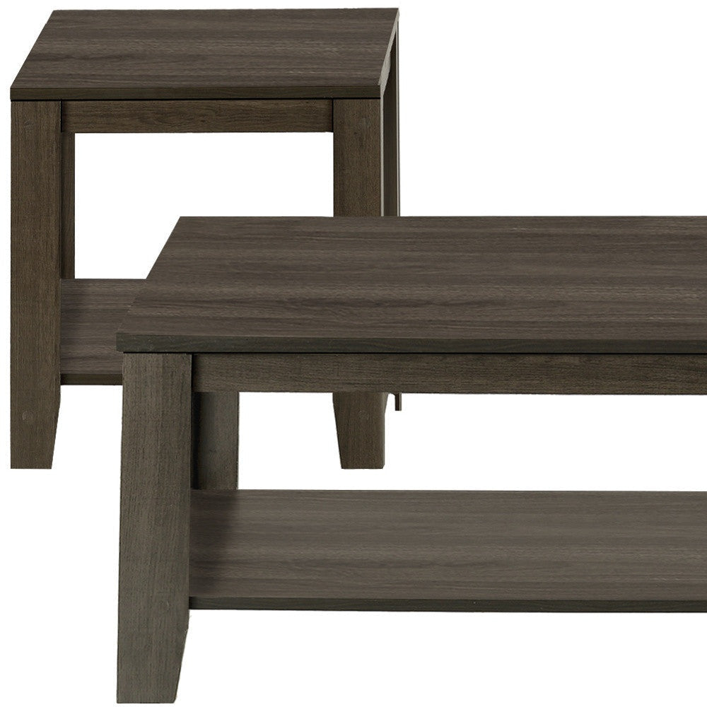 Set Of Three 42" Oak Rectangular Coffee Table With Three Shelves Image 11