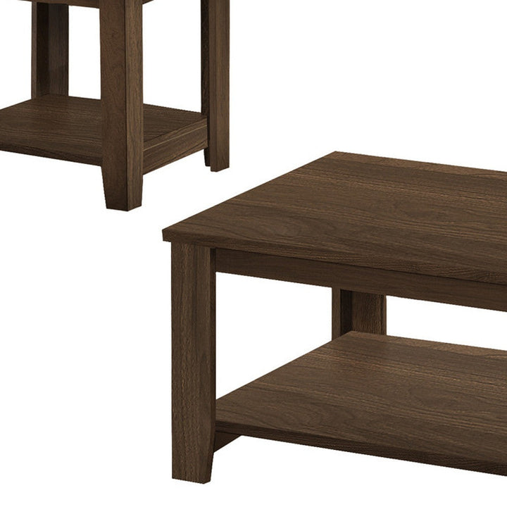 Set Of Three 42" Dark Brown Rectangular Coffee Table With Three Shelves Image 9