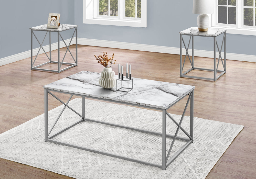 Set Of Three 42" White Rectangular Coffee Table Image 2