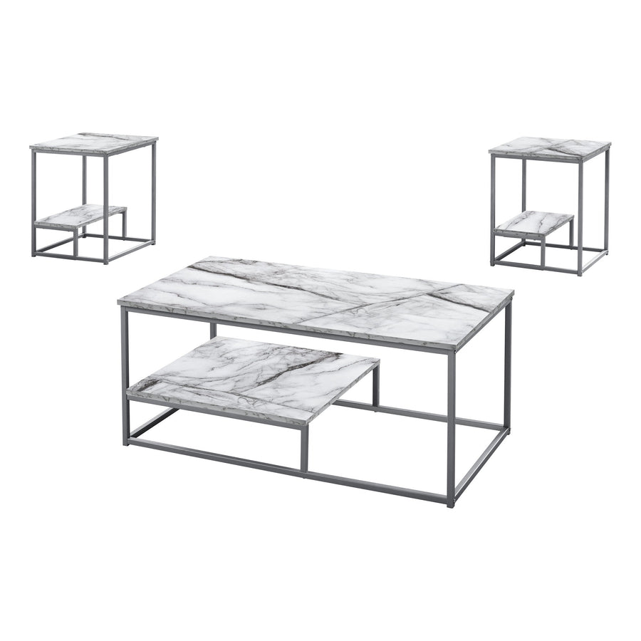 Set Of Three 42" White Rectangular Coffee Table With Shelf Image 1