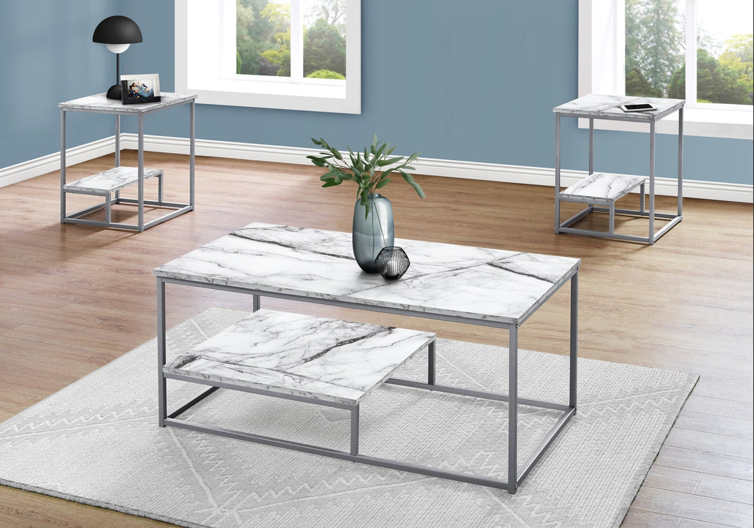 Set Of Three 42" White Rectangular Coffee Table With Shelf Image 2