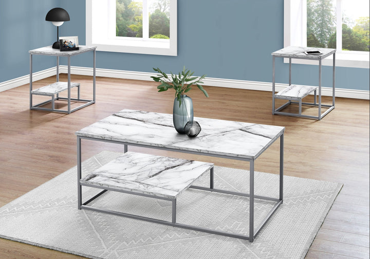 Set Of Three 42" White Rectangular Coffee Table With Shelf Image 2