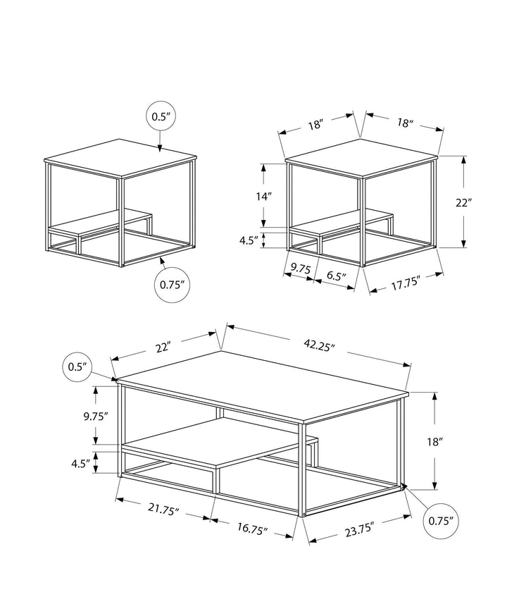 Set Of Three 42" White Rectangular Coffee Table With Shelf Image 5