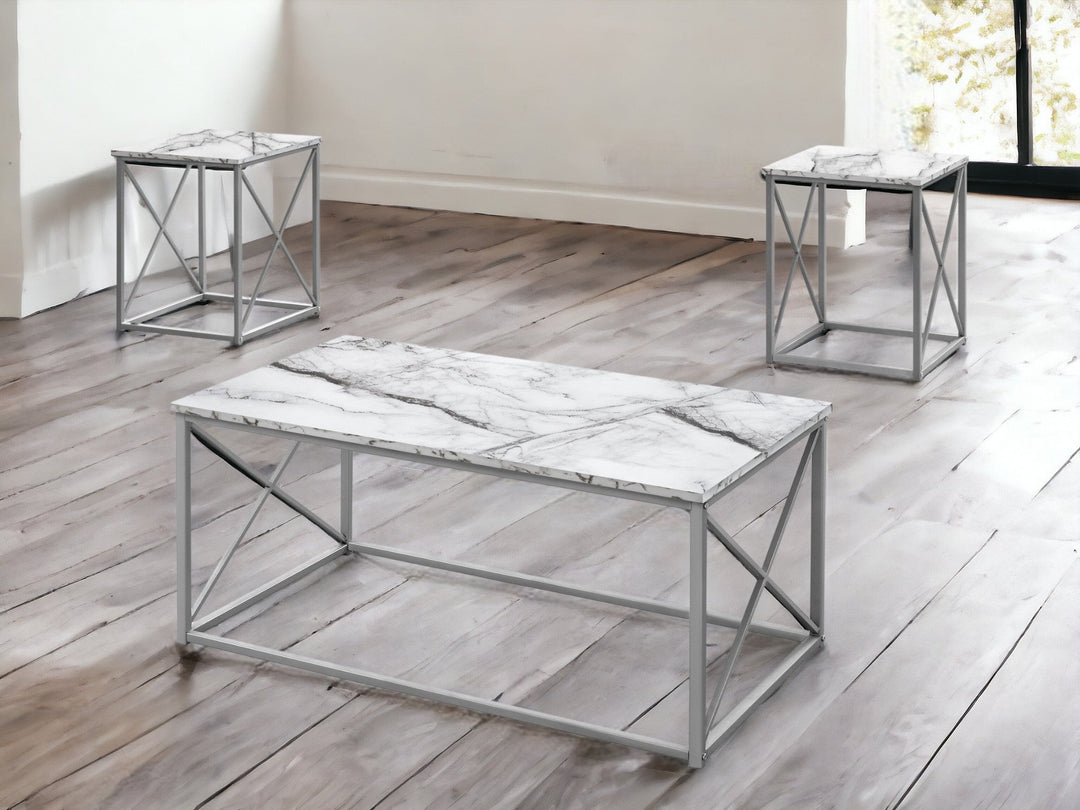 Set Of Three 42" White Rectangular Coffee Table Image 7