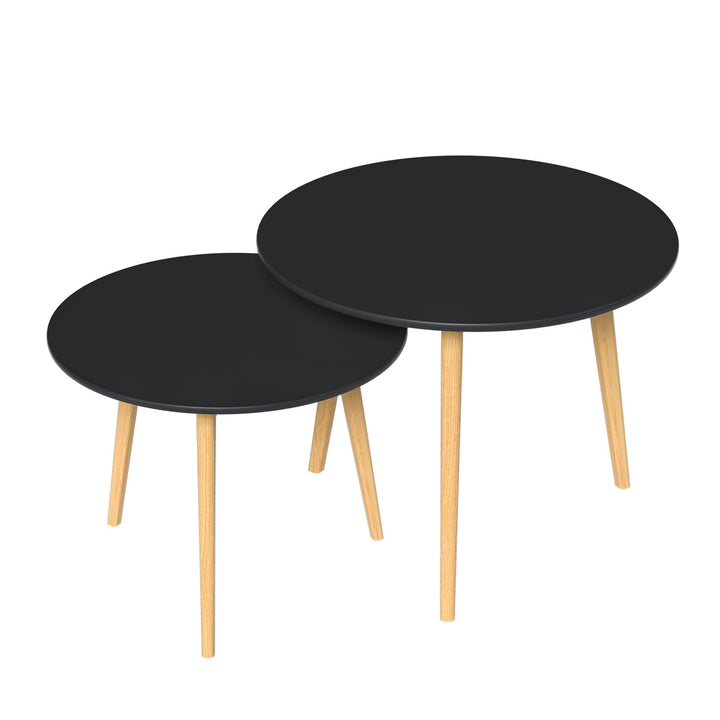 Set Of Two 20" Wood Brown And Black Round Nested Tables Image 2