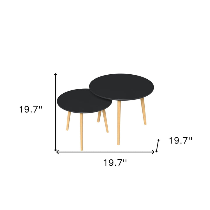 Set Of Two 20" Wood Brown And Black Round Nested Tables Image 3