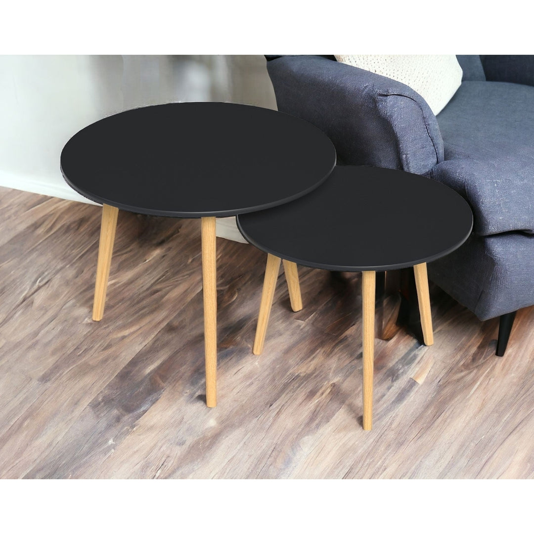 Set Of Two 20" Wood Brown And Black Round Nested Tables Image 4