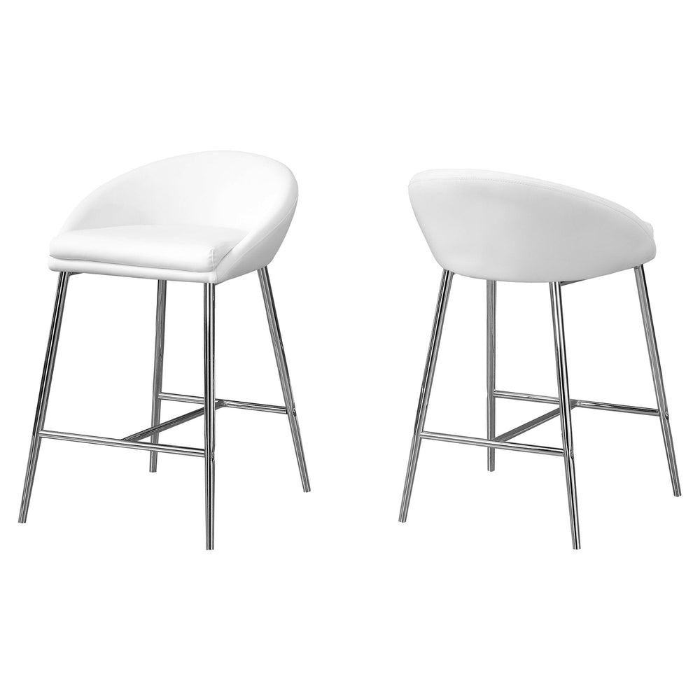 Set of Two 24 " White And Silver Metal Low Back Bar Chairs Image 2