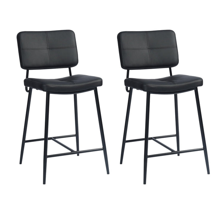 Set of Two 24" Cream And Black Faux Leather And Steel Low Back Counter Height Bar Chairs Image 1