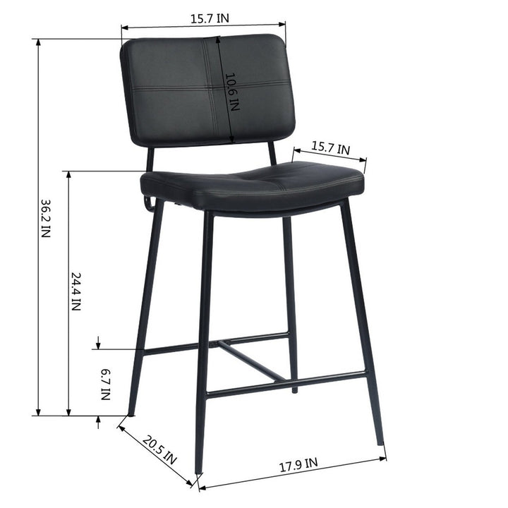 Set of Two 24" Cream And Black Faux Leather And Steel Low Back Counter Height Bar Chairs Image 4