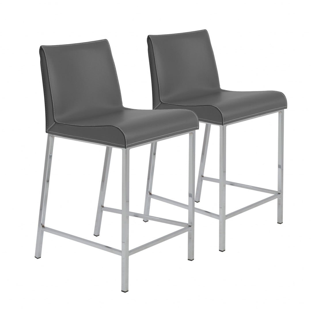 Set of Two 24" Gray And Silver Steel Low Back Counter Height Bar Chairs Image 5