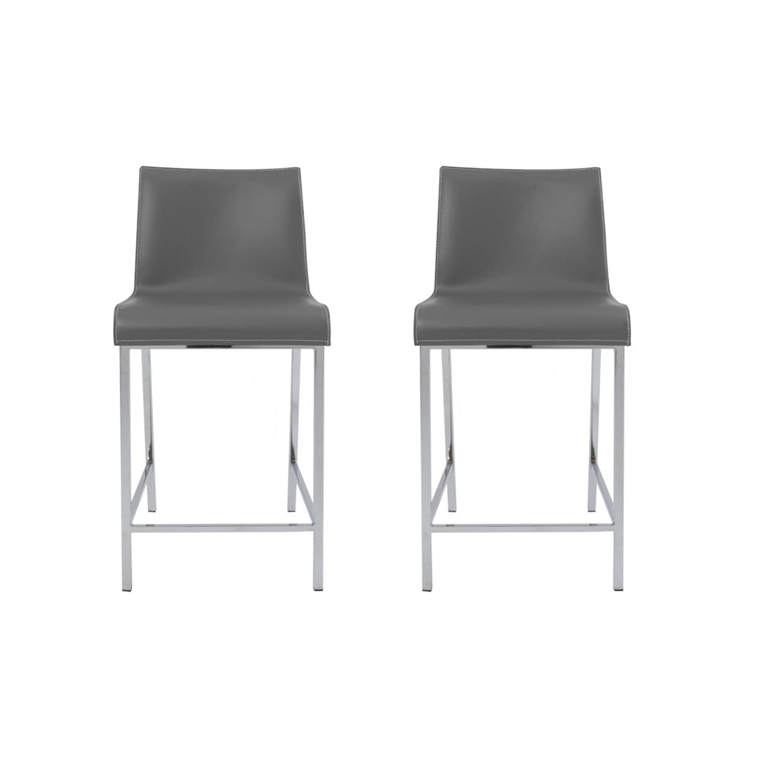 Set of Two 24" Gray And Silver Steel Low Back Counter Height Bar Chairs Image 9