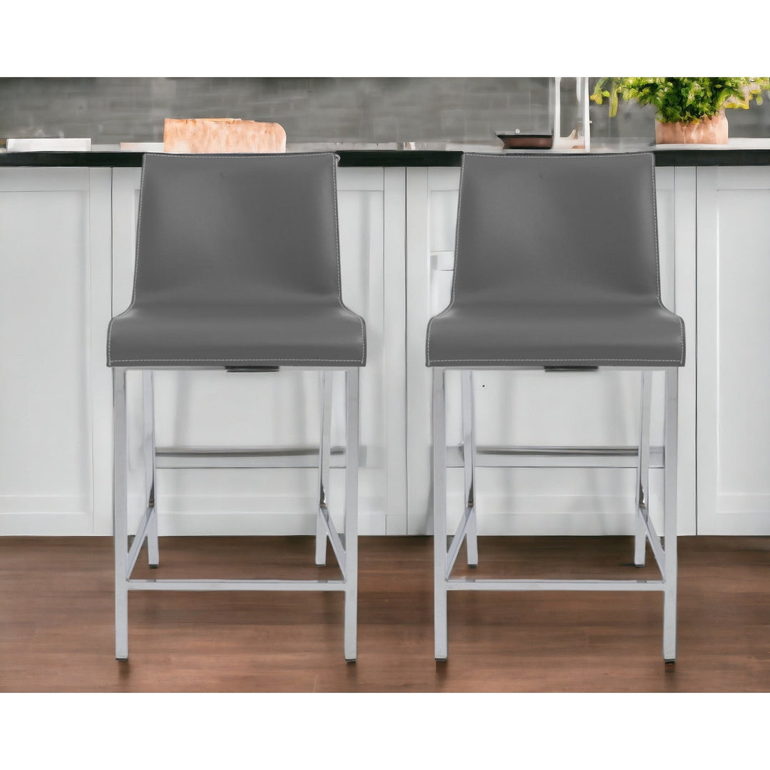 Set of Two 24" Gray And Silver Steel Low Back Counter Height Bar Chairs Image 10