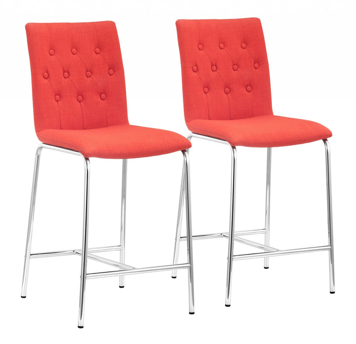 Set of Two 24" Tangerine And Silver Steel Low Back Counter Height Bar Chairs Image 1