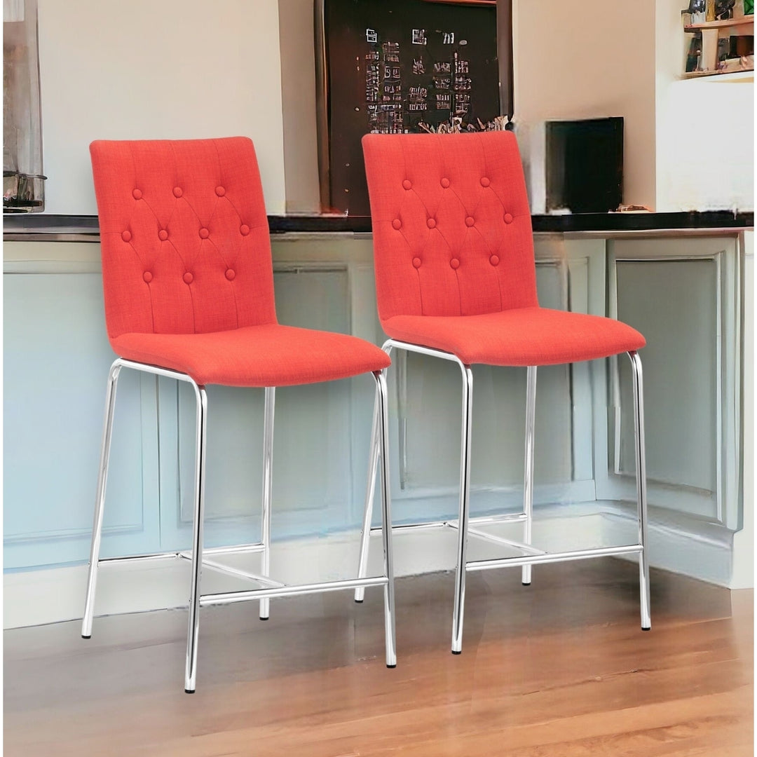 Set of Two 24" Tangerine And Silver Steel Low Back Counter Height Bar Chairs Image 9