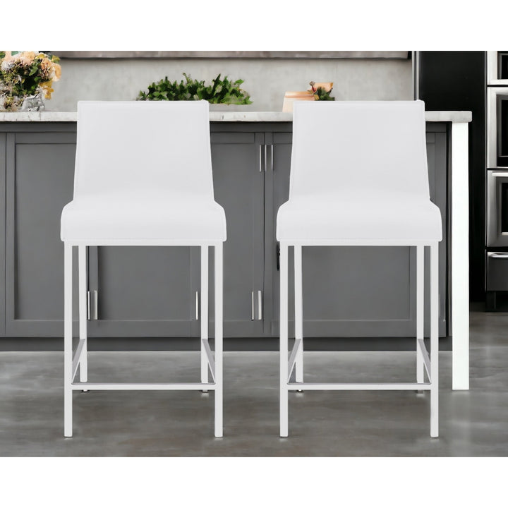 Set of Two 24" White And Silver Steel Low Back Counter Height Bar Chairs Image 8