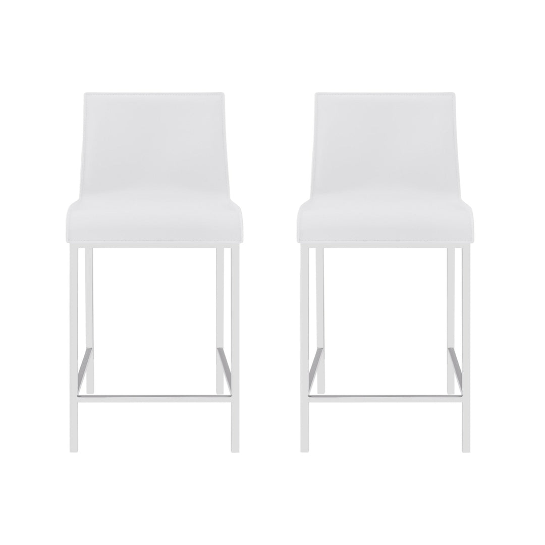 Set of Two 24" White And Silver Steel Low Back Counter Height Bar Chairs Image 9