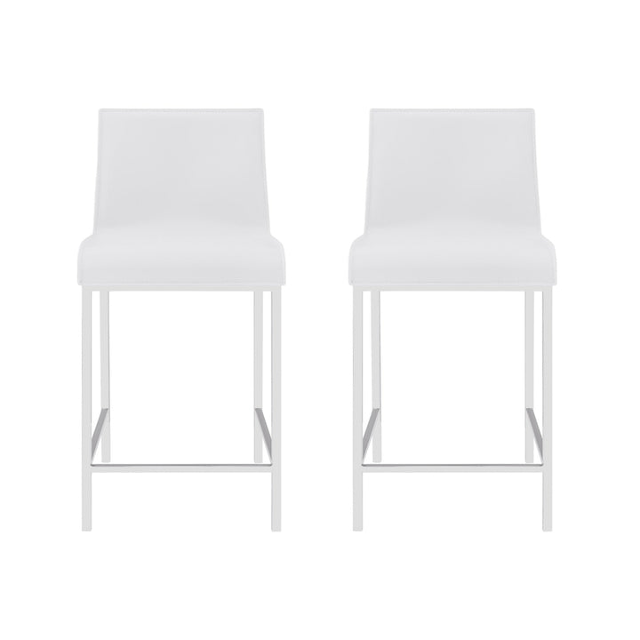 Set of Two 24" White And Silver Steel Low Back Counter Height Bar Chairs Image 9