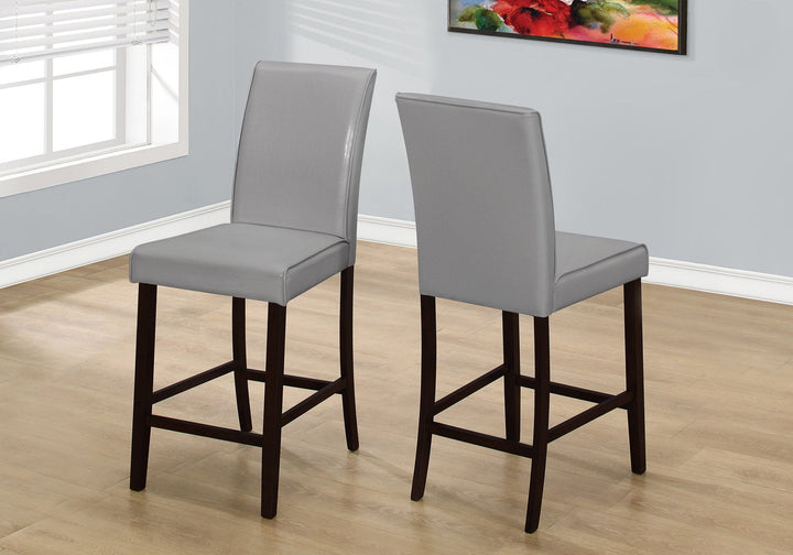 Set of Two 25 " Gray And Brown Solid Wood Counter Height Bar Chairs Image 1