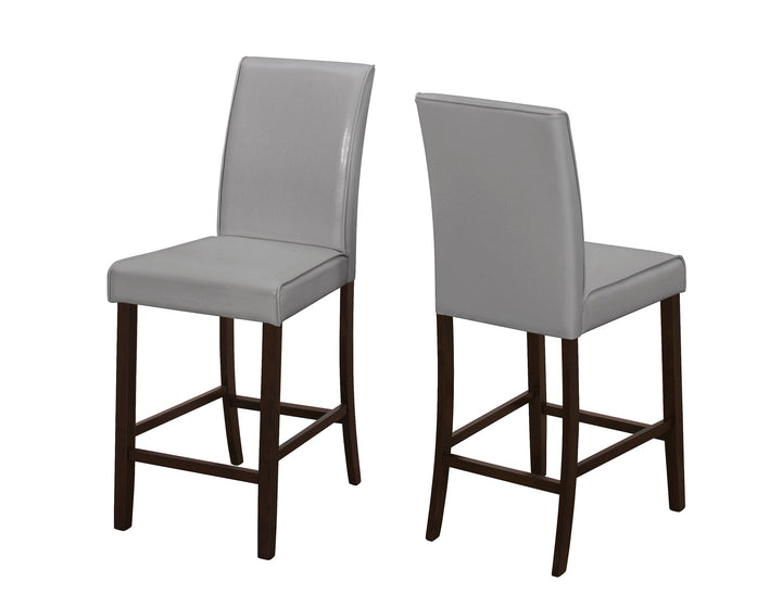 Set of Two 25 " Gray And Brown Solid Wood Counter Height Bar Chairs Image 2