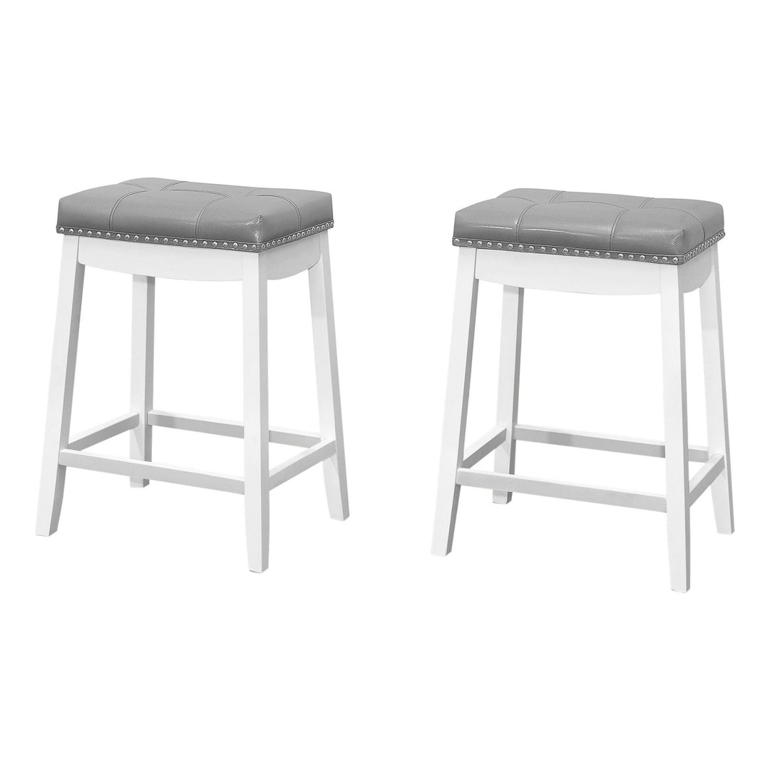 Set of Two 25 " Gray And White Faux Leather And Solid Wood Backless Counter Height Bar Chairs Image 1