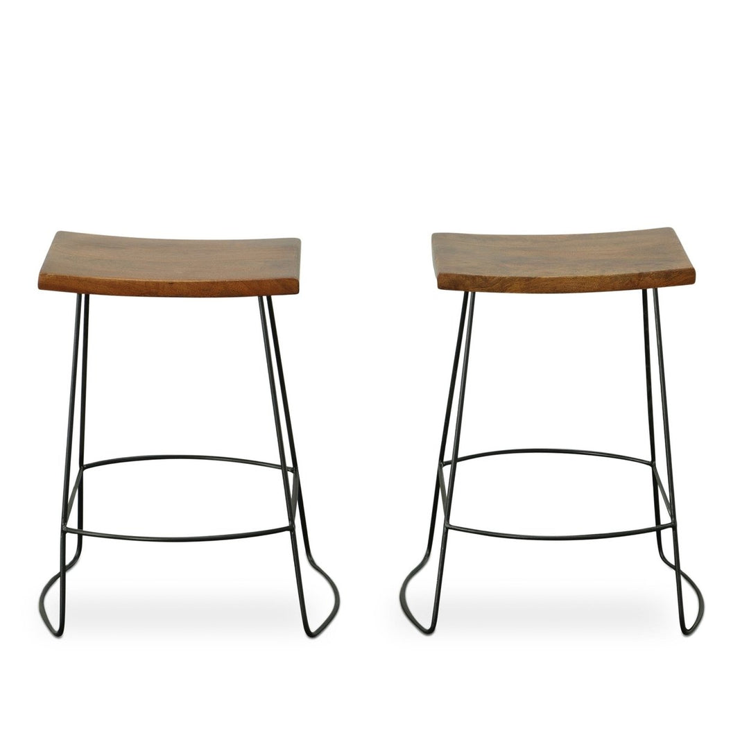 Set of Two 25" Chestnut And Black Steel Backless Counter Height Bar Chairs Image 4