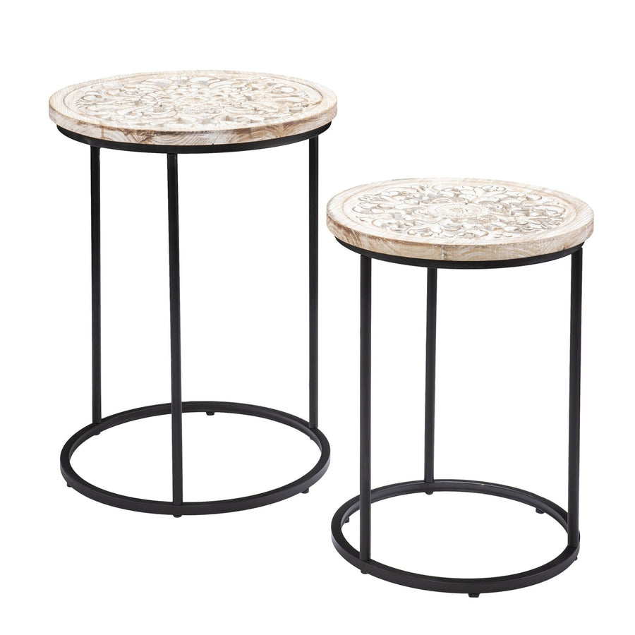 Set Of Two 25" White Solid Wood And Iron Square End Tables Image 1