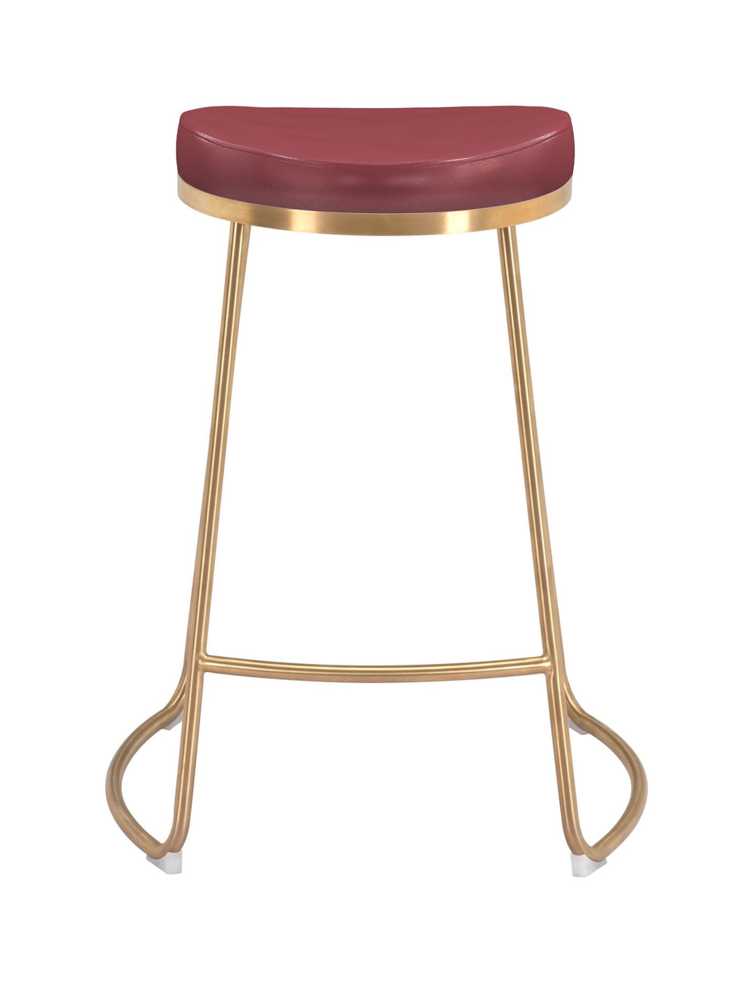 Set of Two 26" Red And Gold Stainless Steel Backless Counter Height Bar Chairs Image 4