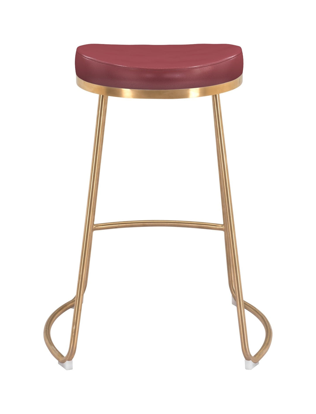 Set of Two 26" Red And Gold Stainless Steel Backless Counter Height Bar Chairs Image 5