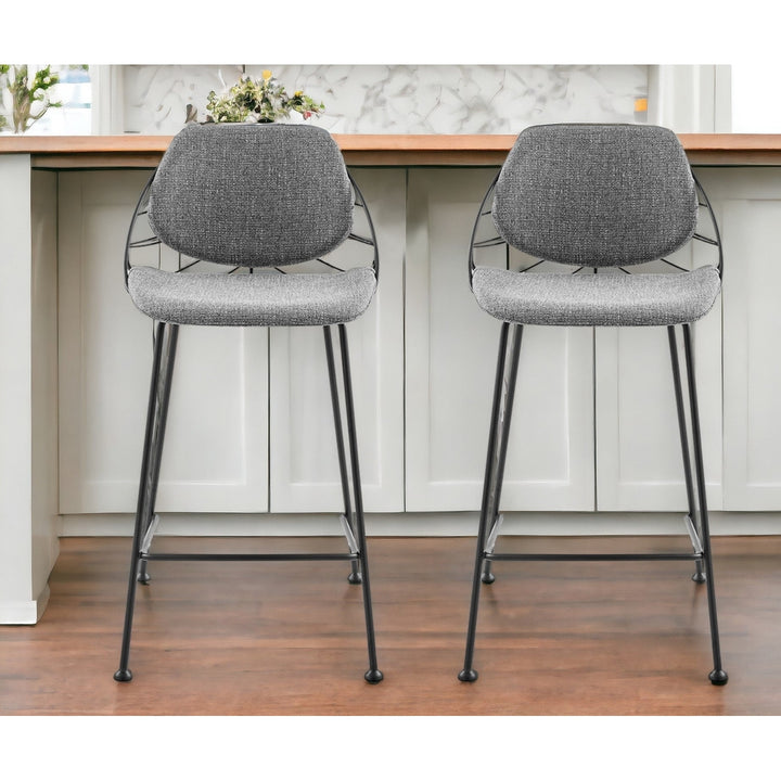 Set of Two 26" Light Gray And Black Steel Low Back Counter Height Bar Chairs Image 11