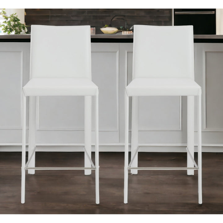Set of Two 26" White Steel Low Back Counter Height Bar Chairs Image 8