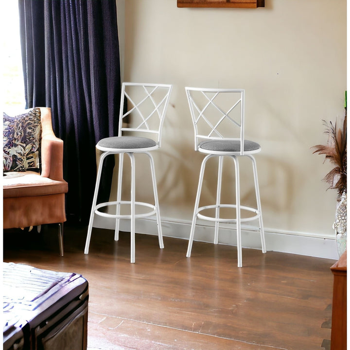 Set of Two 28 " Gray And White Metal Bar Chairs Image 7