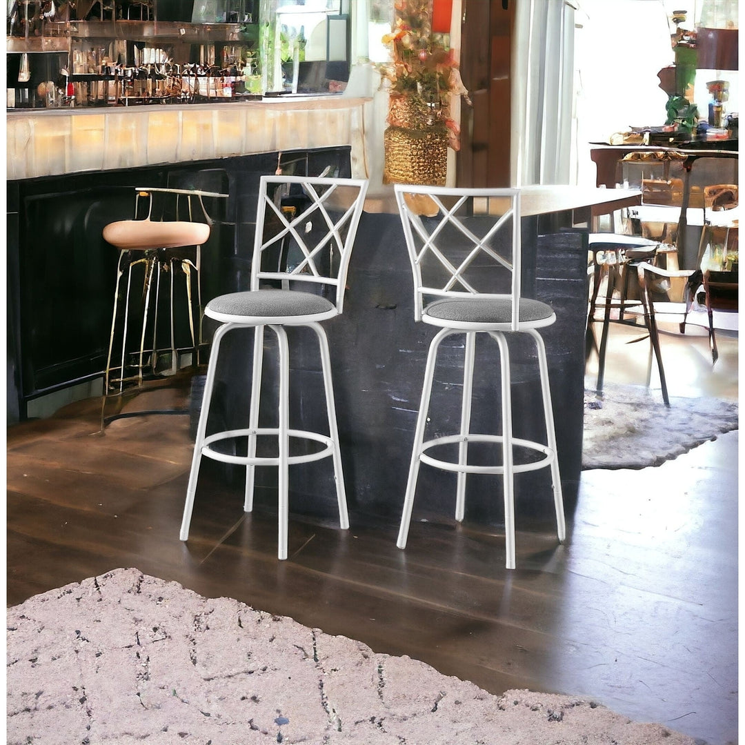 Set of Two 28 " Gray And White Metal Bar Chairs Image 8