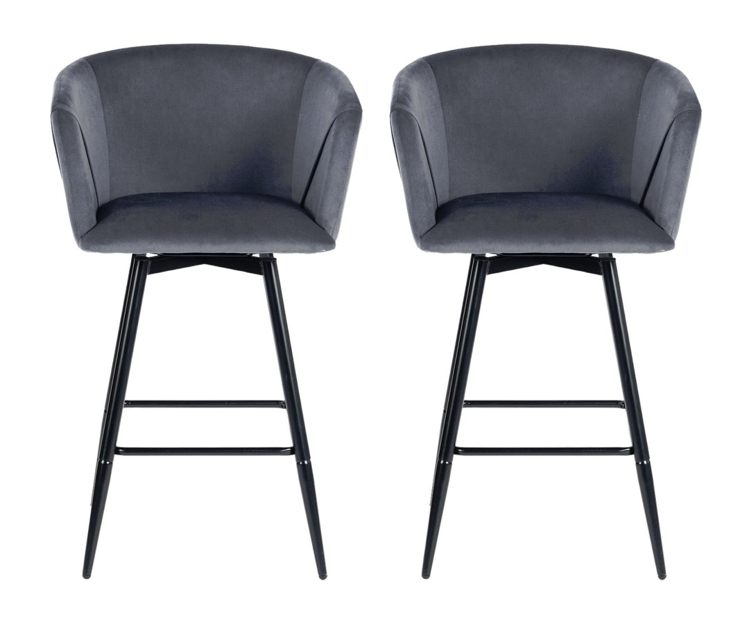 Set of Two 28" Gray And Black Velvet And Steel Bar Chairs Image 6