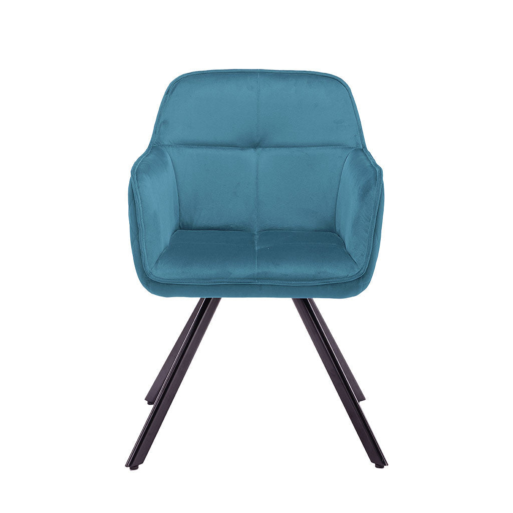 Tufted Blue And Black Velvet and Metal Dining Arm Chair Image 1