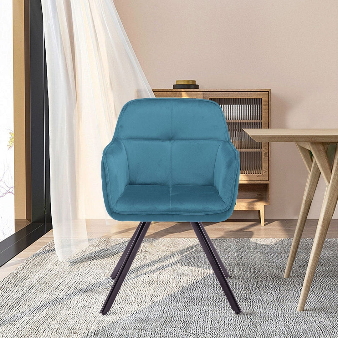 Tufted Blue And Black Velvet and Metal Dining Arm Chair Image 2