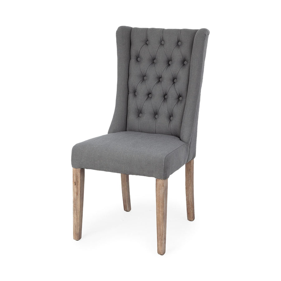 Tufted Gray And Brown Upholstered Linen Wing Back Dining Side Chair Image 1