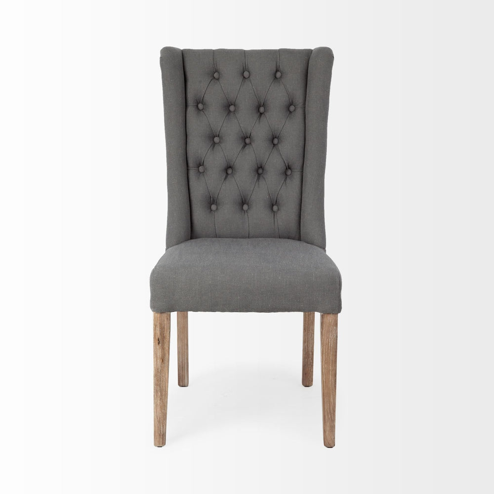 Tufted Gray And Brown Upholstered Linen Wing Back Dining Side Chair Image 2