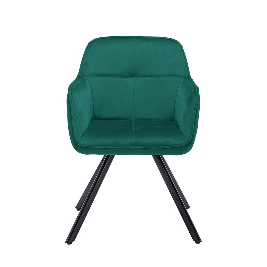 Tufted Green And Black Velvet and Metal Dining Arm Chair Image 1